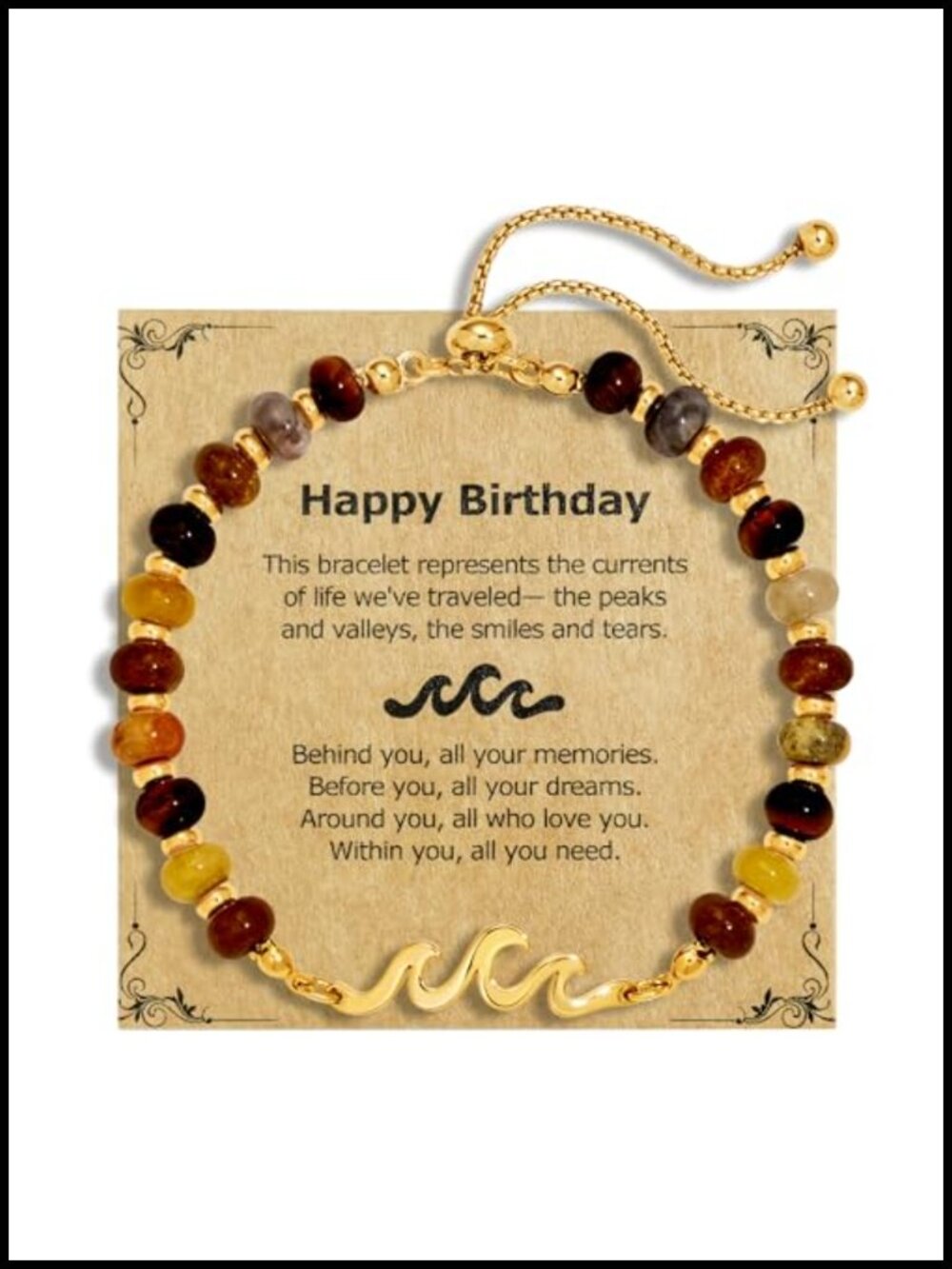 Wave Natural Stone Charm Beaded Stretch Bracelet Birthday Gift Women